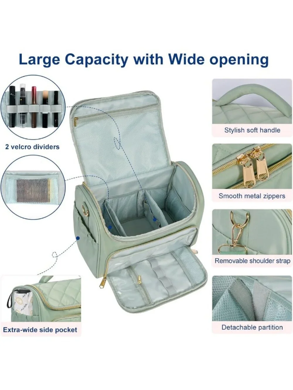 Large Waterproof Travel Toiletry & Makeup Organizer Bag with Handle & Dividers